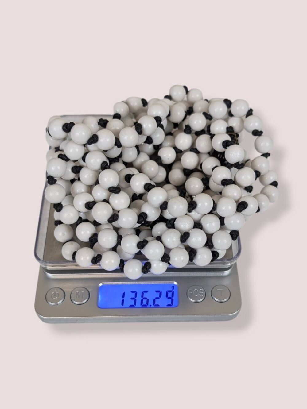4-Strand White Bead Black Cord Statement Necklace - Picture 5 of 5